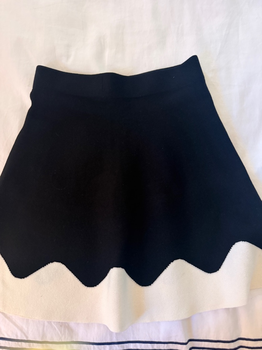 Zara Black and White Scalloped Hem Skater Skirt